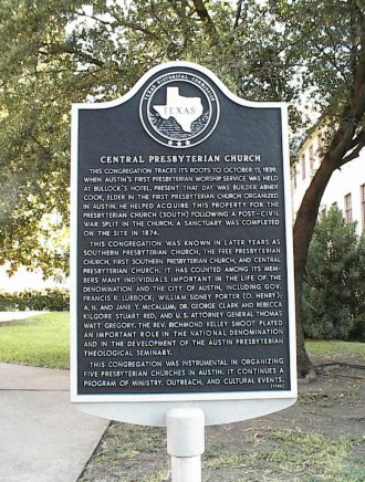 State of Texas Historical Marker in front of Central Presbyterian Church